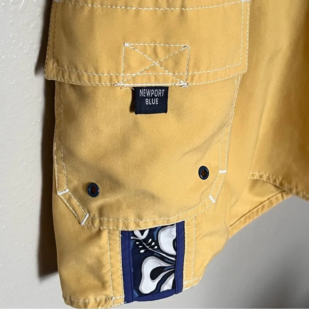 Newport Blue Golden Yellow with Blue Stripe Board Shorts Swim Trunks Size XL
